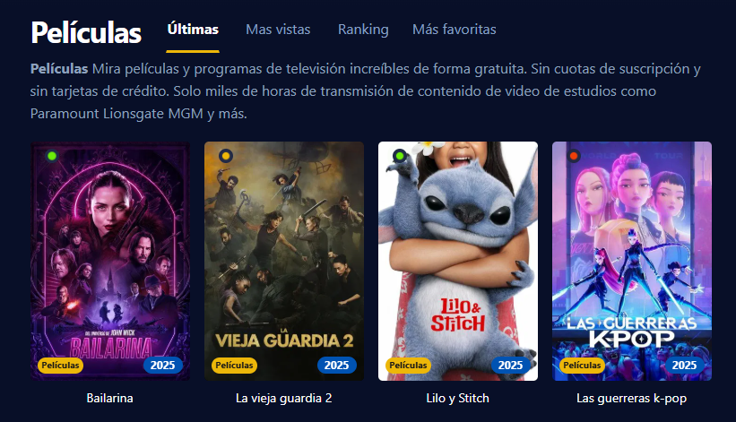Imagen de Pelisflix mostrando películas y series con un estilo clásico